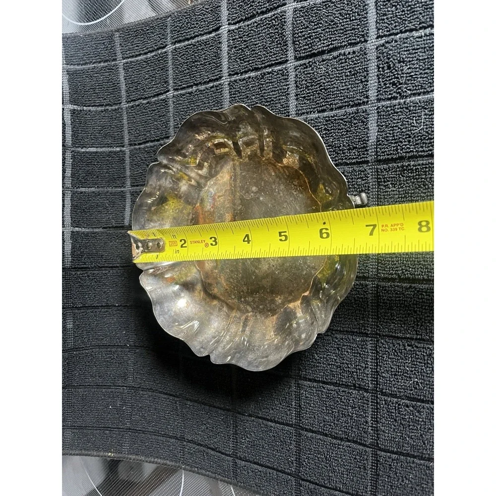 Vintage Silverplate Footed Bowl Dish Scalloped Edge Tarnished Patina 6